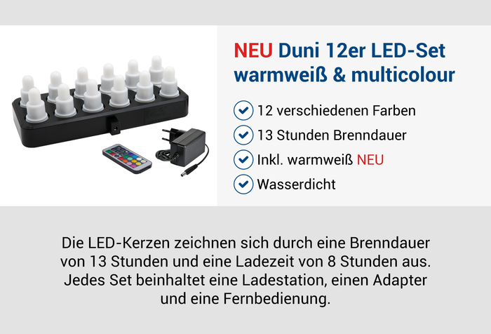 Duni 12er LED-Set warmwei & multicolour, wiederaufladbar -