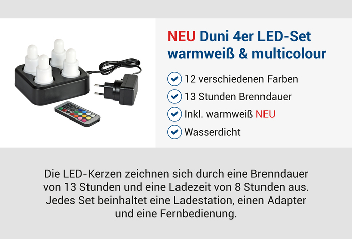 Duni 4er LED-Set warmwei & multicolour, wiederaufladbar -