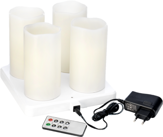 Duni 4er LED-Set Stumpenkerze inkl. Fernbedienung und 4er Ladestation, warmwei