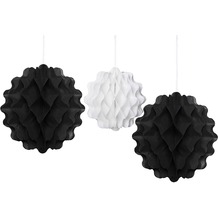 Duni Wabenbälle schwarz & weiß 20 & 15 cm, 3 Stück