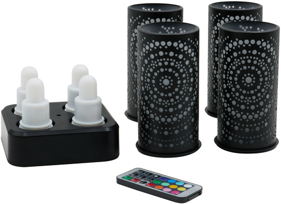 Duni 4er LED-Set multicolour mit 4er Set Kerzenhalter Billy schwarz